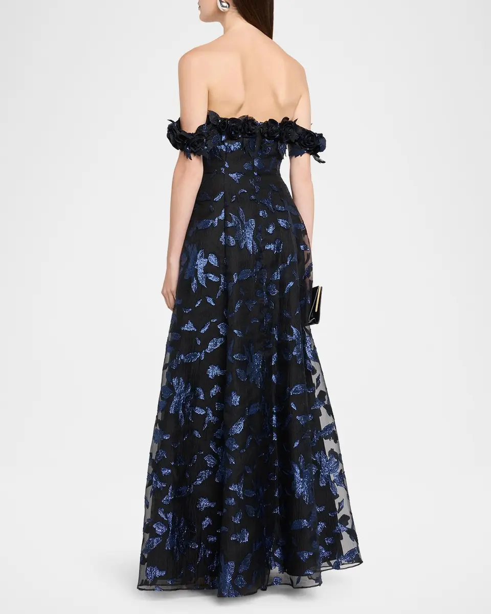 Aidan Mattox Off-Shoulder Metallic Organza Jacquard Gown | Thumbnail 3 Aidan Mattox Off-Shoulder Metallic Organza Jacquard Gown | Thumbnail 3