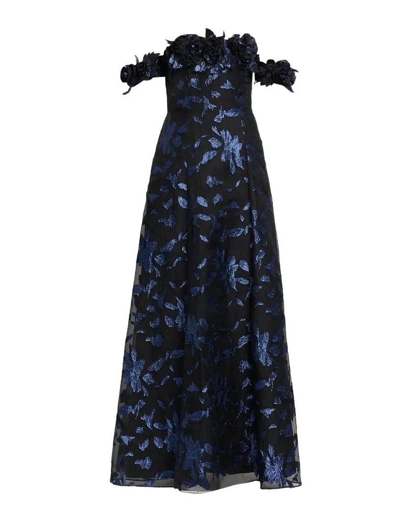 Aidan Mattox Off-Shoulder Metallic Organza Jacquard Gown | Image 1 Aidan Mattox Off-Shoulder Metallic Organza Jacquard Gown | Image 1