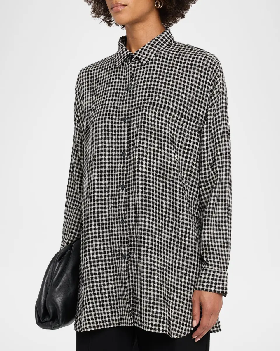 Eileen Fisher Crinkled Wool-Cotton Grid Shirt | Thumbnail 4 Eileen Fisher Crinkled Wool-Cotton Grid Shirt | Thumbnail 4