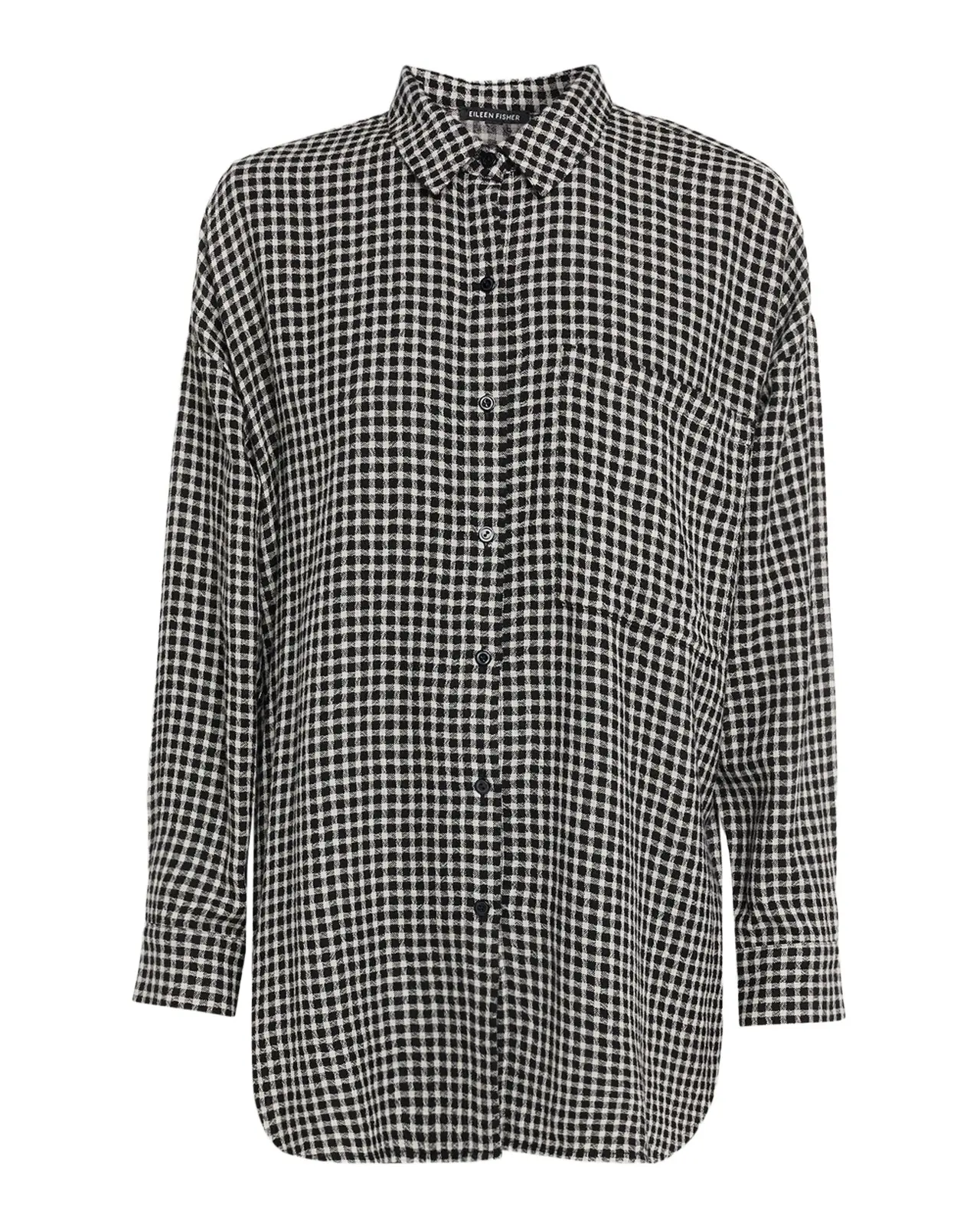 Eileen Fisher Crinkled Wool-Cotton Grid Shirt