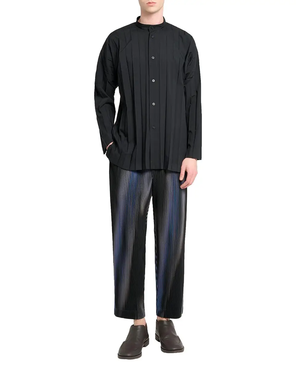 Homme Plissé Issey Miyake Men's Edge Pleated Band-Collar Shirt | Thumbnail 2 Homme Plissé Issey Miyake Men's Edge Pleated Band-Collar Shirt | Thumbnail 2