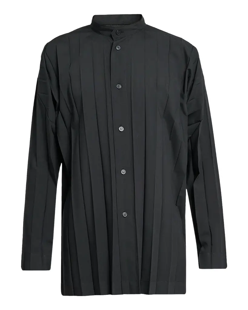 Homme Plissé Issey Miyake Men's Edge Pleated Band-Collar Shirt | Image 1 Homme Plissé Issey Miyake Men's Edge Pleated Band-Collar Shirt | Image 1
