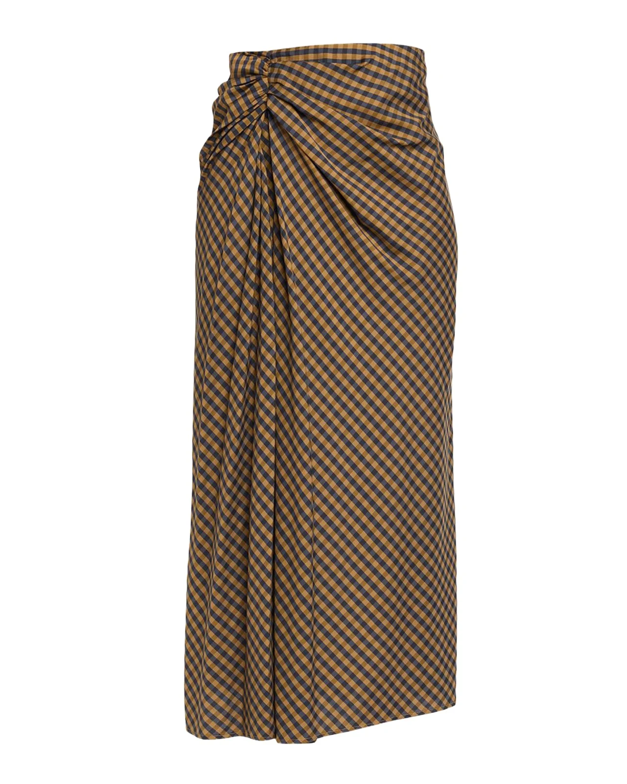 Jean Draped Check Midi Skirt Jean Draped Check Midi Skirt