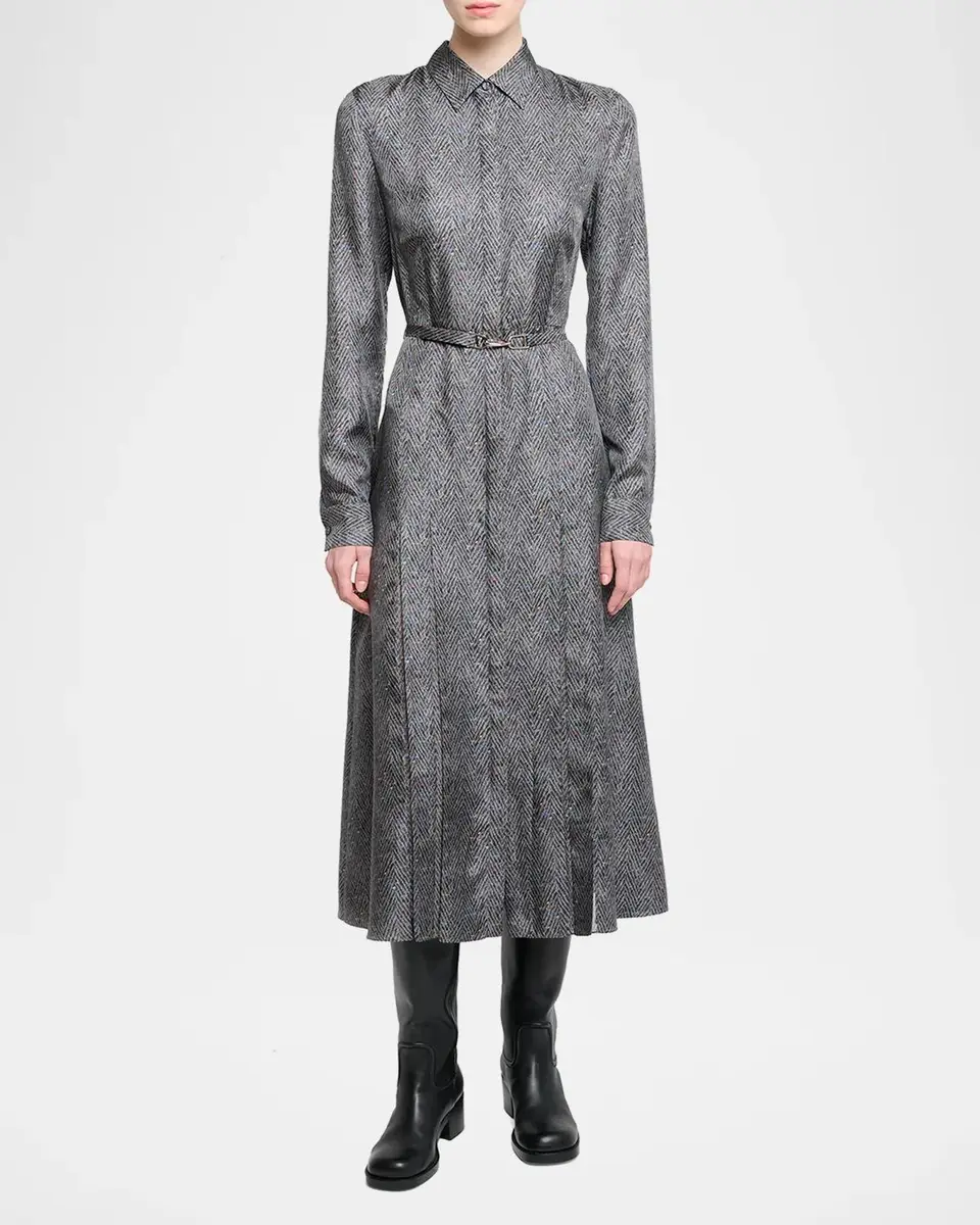 Gabriela Hearst Jane Herringbone Print Silk Belted Midi Shirtdress | Thumbnail 2 Gabriela Hearst Jane Herringbone Print Silk Belted Midi Shirtdress | Thumbnail 2