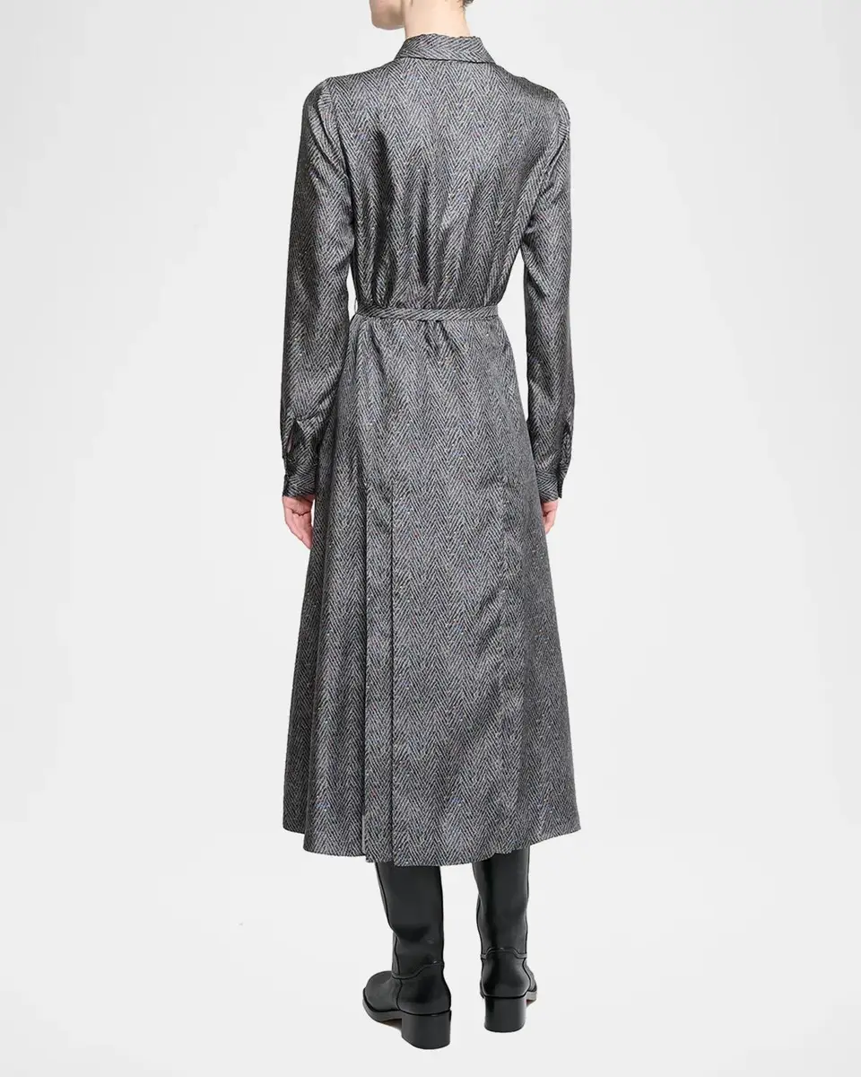 Gabriela Hearst Jane Herringbone Print Silk Belted Midi Shirtdress | Thumbnail 3 Gabriela Hearst Jane Herringbone Print Silk Belted Midi Shirtdress | Thumbnail 3