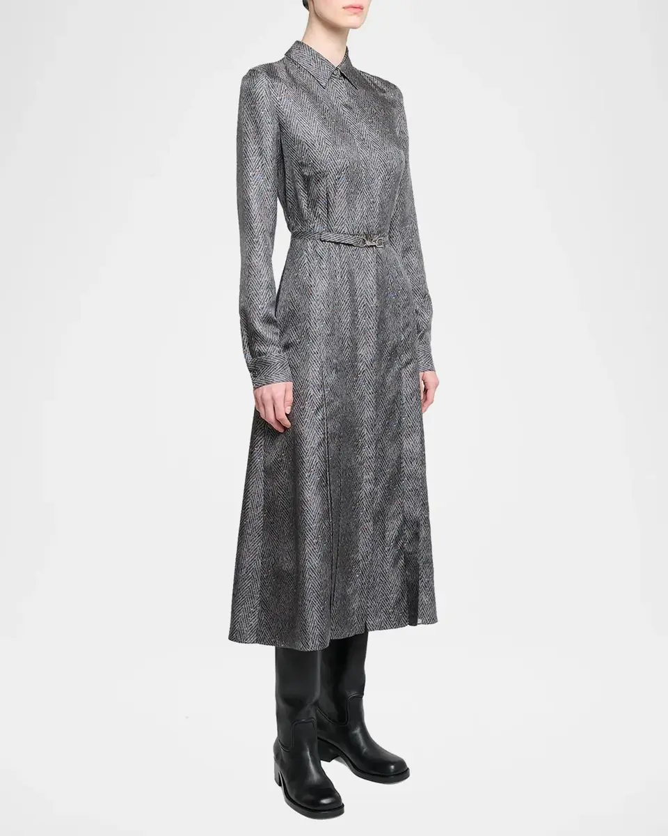 Gabriela Hearst Jane Herringbone Print Silk Belted Midi Shirtdress | Thumbnail 4 Gabriela Hearst Jane Herringbone Print Silk Belted Midi Shirtdress | Thumbnail 4