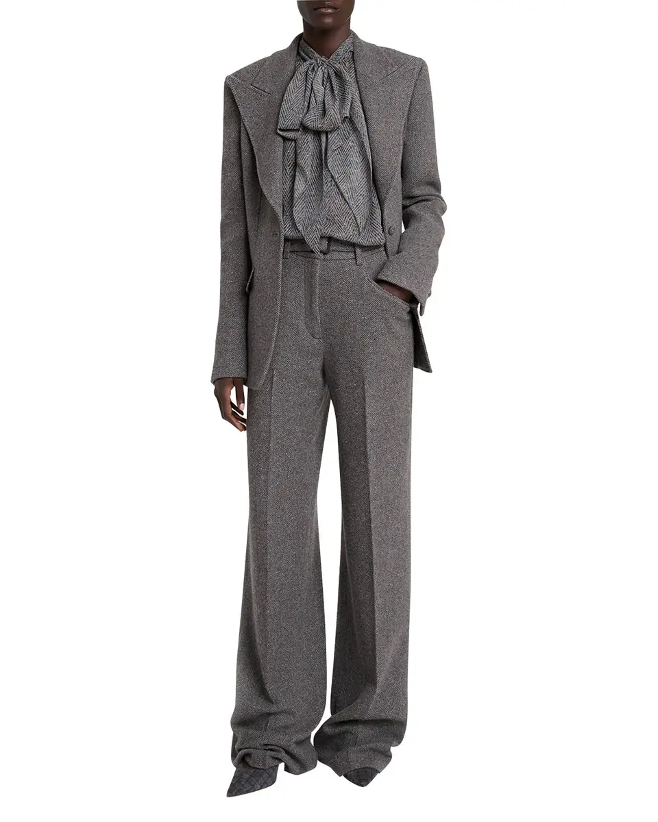 Gabriela Hearst Shildon Herringbone Silk Bow Button-Down Top | Thumbnail 2 Gabriela Hearst Shildon Herringbone Silk Bow Button-Down Top | Thumbnail 2