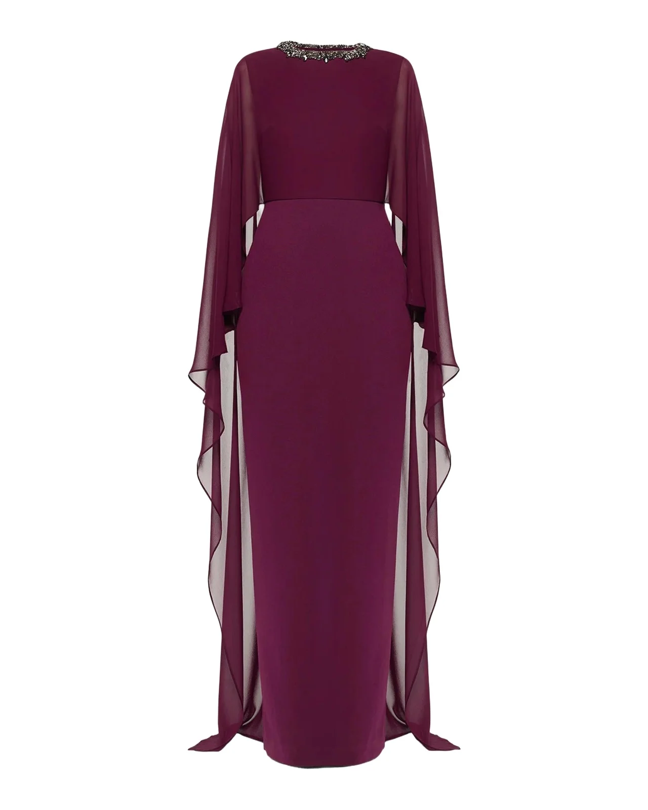 Embellished Cape Column Gown