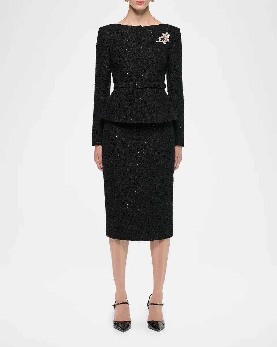 Roland Mouret Sequin Boucle Belted Peplum Jacket | Thumbnail 2