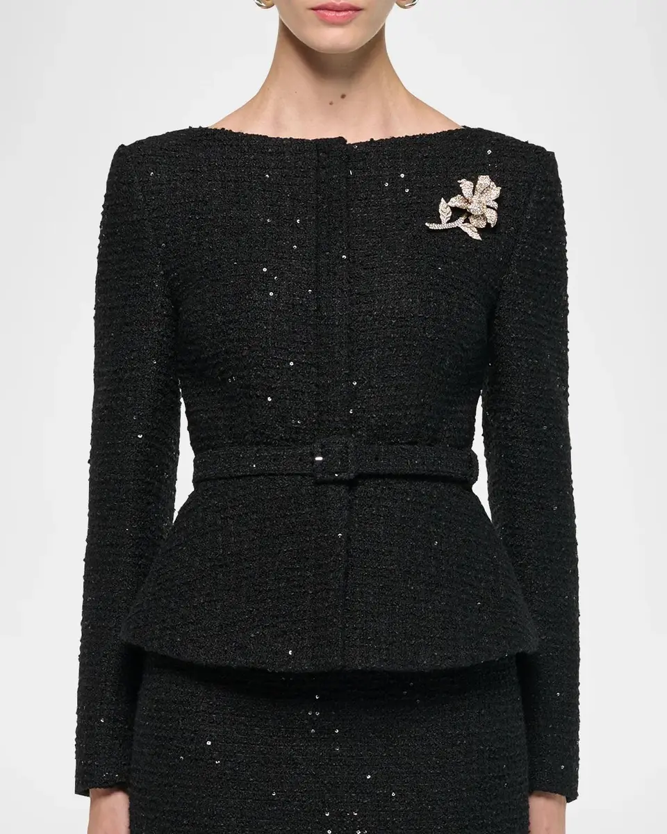 Roland Mouret Sequin Boucle Belted Peplum Jacket | Thumbnail 5