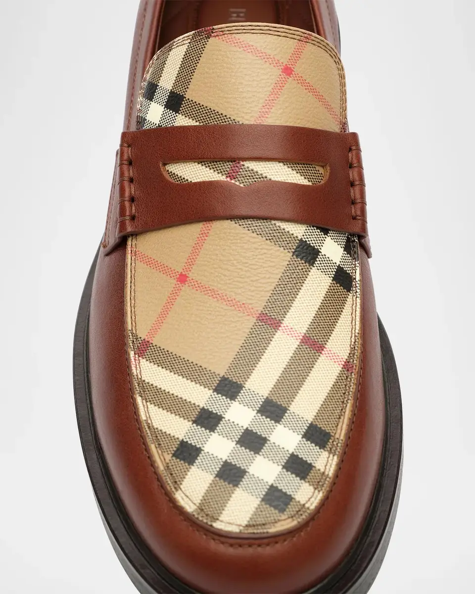 Burberry Men's Pembroke Leather Check Penny Loafers | Thumbnail 3 Burberry Men's Pembroke Leather Check Penny Loafers | Thumbnail 3
