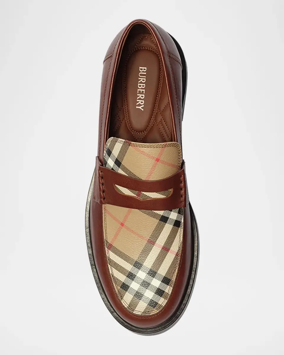 Burberry Men's Pembroke Leather Check Penny Loafers | Thumbnail 4 Burberry Men's Pembroke Leather Check Penny Loafers | Thumbnail 4