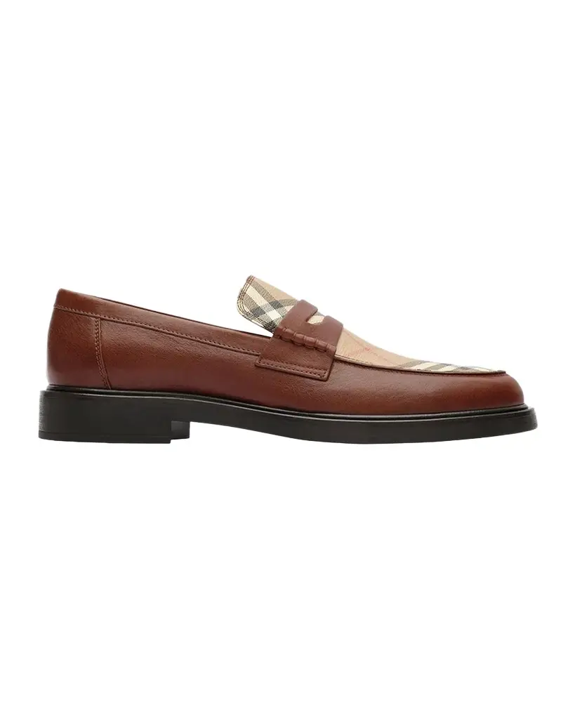 Burberry Men's Pembroke Leather Check Penny Loafers
