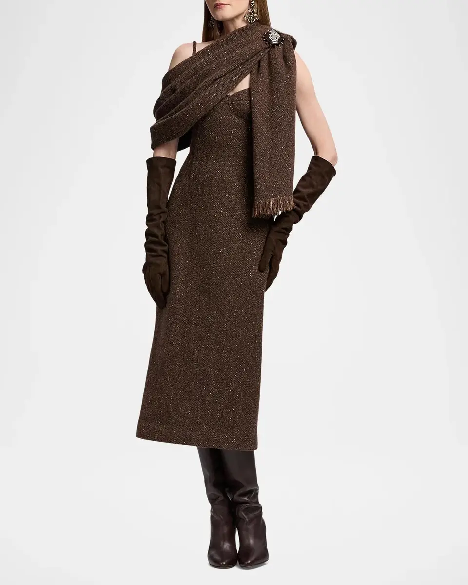 Ralph Lauren Collection Jocey Wool-Blend Donegal Tweed Day Dress | Thumbnail 2