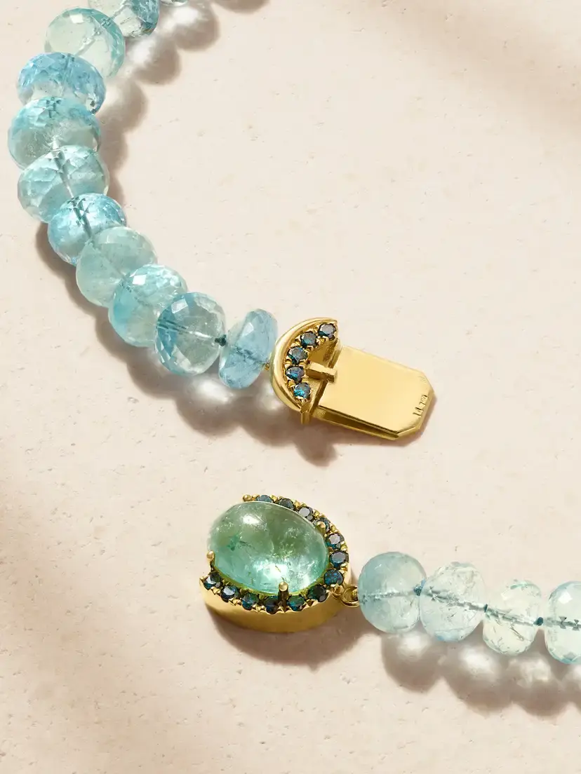 Ileana Makri 18-karat Gold, Aquamarine, Tourmaline And Blue Diamond Beaded Necklace | Thumbnail 3 Ileana Makri 18-karat Gold, Aquamarine, Tourmaline And Blue Diamond Beaded Necklace | Thumbnail 3