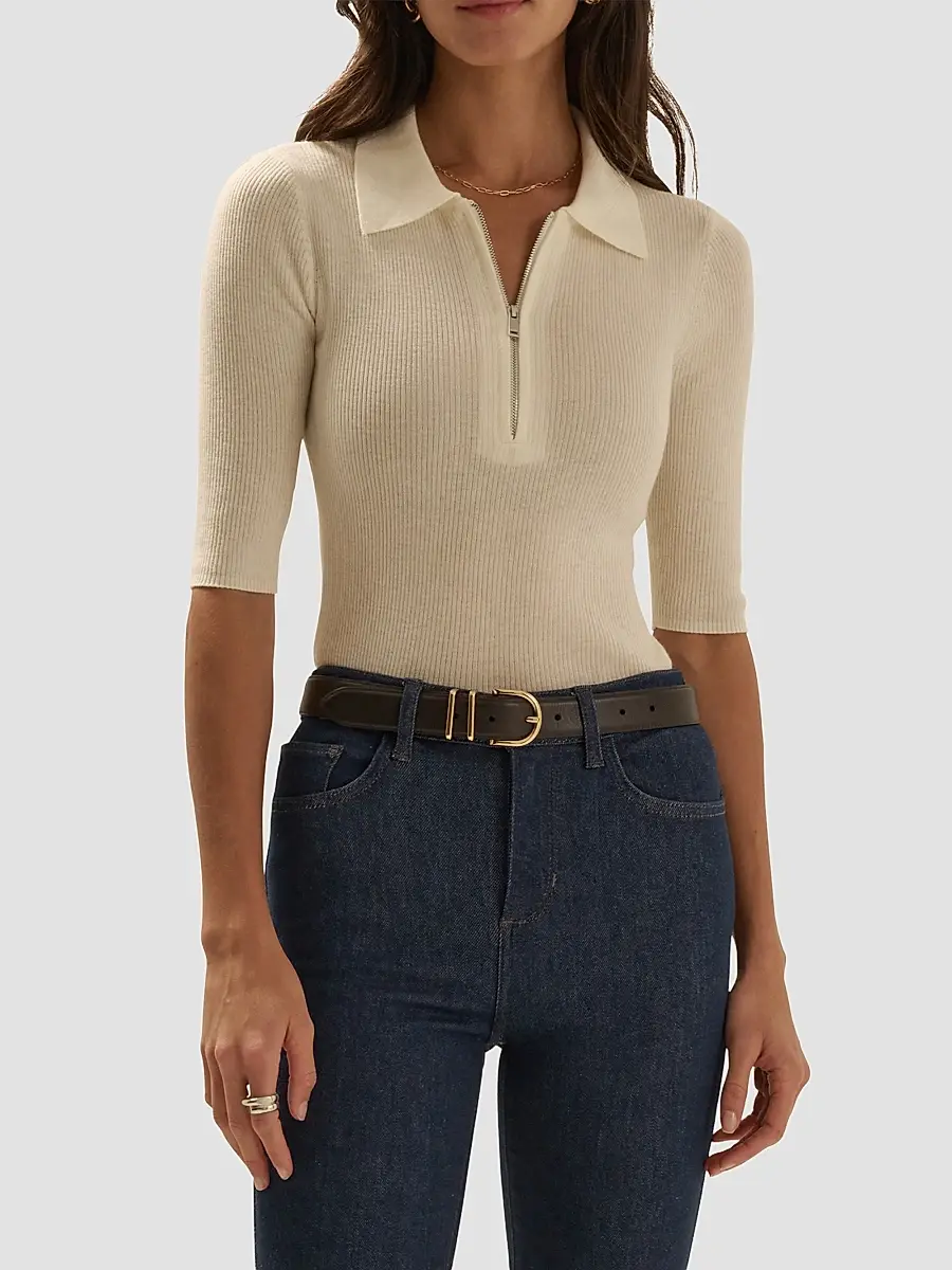 Favorite Daughter Women's Downtown Rib-Knit Wool Polo Shirt | Thumbnail 4 Favorite Daughter Women's Downtown Rib-Knit Wool Polo Shirt | Thumbnail 4