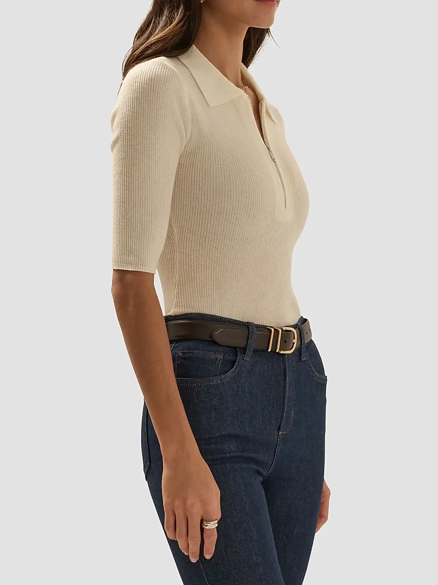 Favorite Daughter Women's Downtown Rib-Knit Wool Polo Shirt | Thumbnail 5 Favorite Daughter Women's Downtown Rib-Knit Wool Polo Shirt | Thumbnail 5
