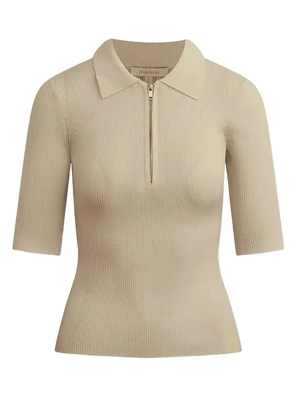 Women's Downtown Rib-Knit Wool Polo Shirt