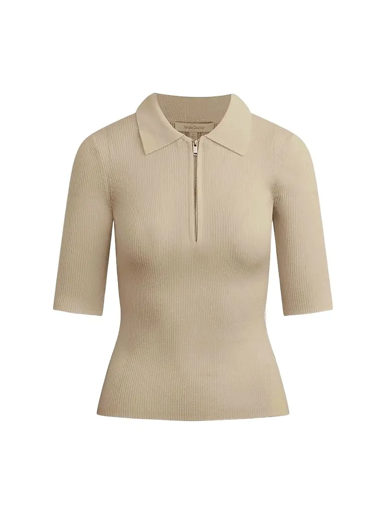 Favorite Daughter Women's Downtown Rib-Knit Wool Polo Shirt - | Image 1 Favorite Daughter Women's Downtown Rib-Knit Wool Polo Shirt - | Image 1