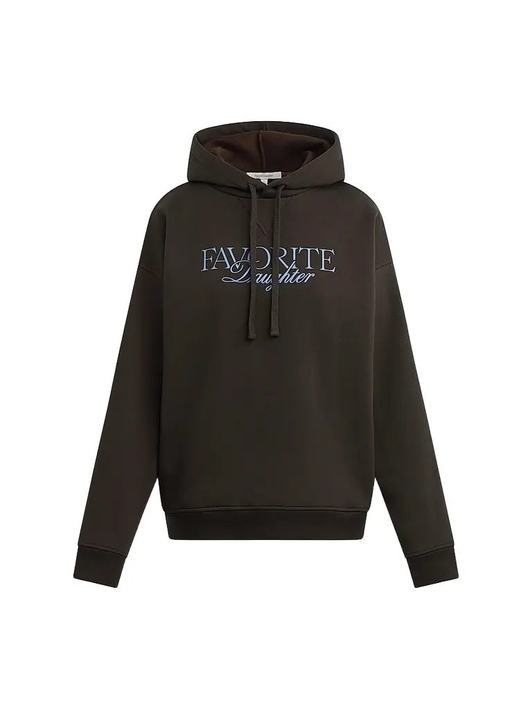 Favorite Daughter Women's The Embroidery Ritzy Logo Cotton-Blend Hoodie - Espresso Sea Blue | Image 1 Favorite Daughter Women's The Embroidery Ritzy Logo Cotton-Blend Hoodie - Espresso Sea Blue | Image 1