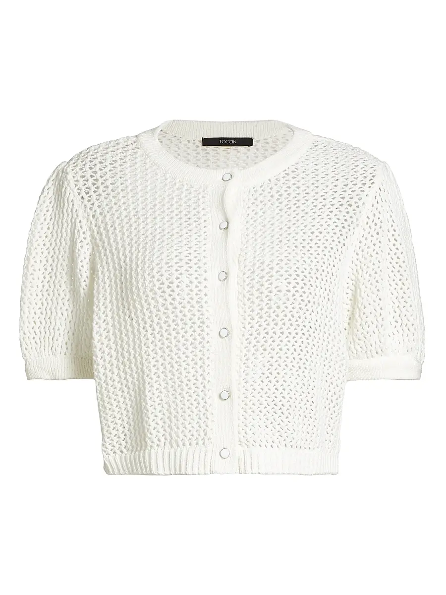 Toccin Women's Samantha Crocheted Cotton Cardigan - Optic | Image 1 Toccin Women's Samantha Crocheted Cotton Cardigan - Optic | Image 1