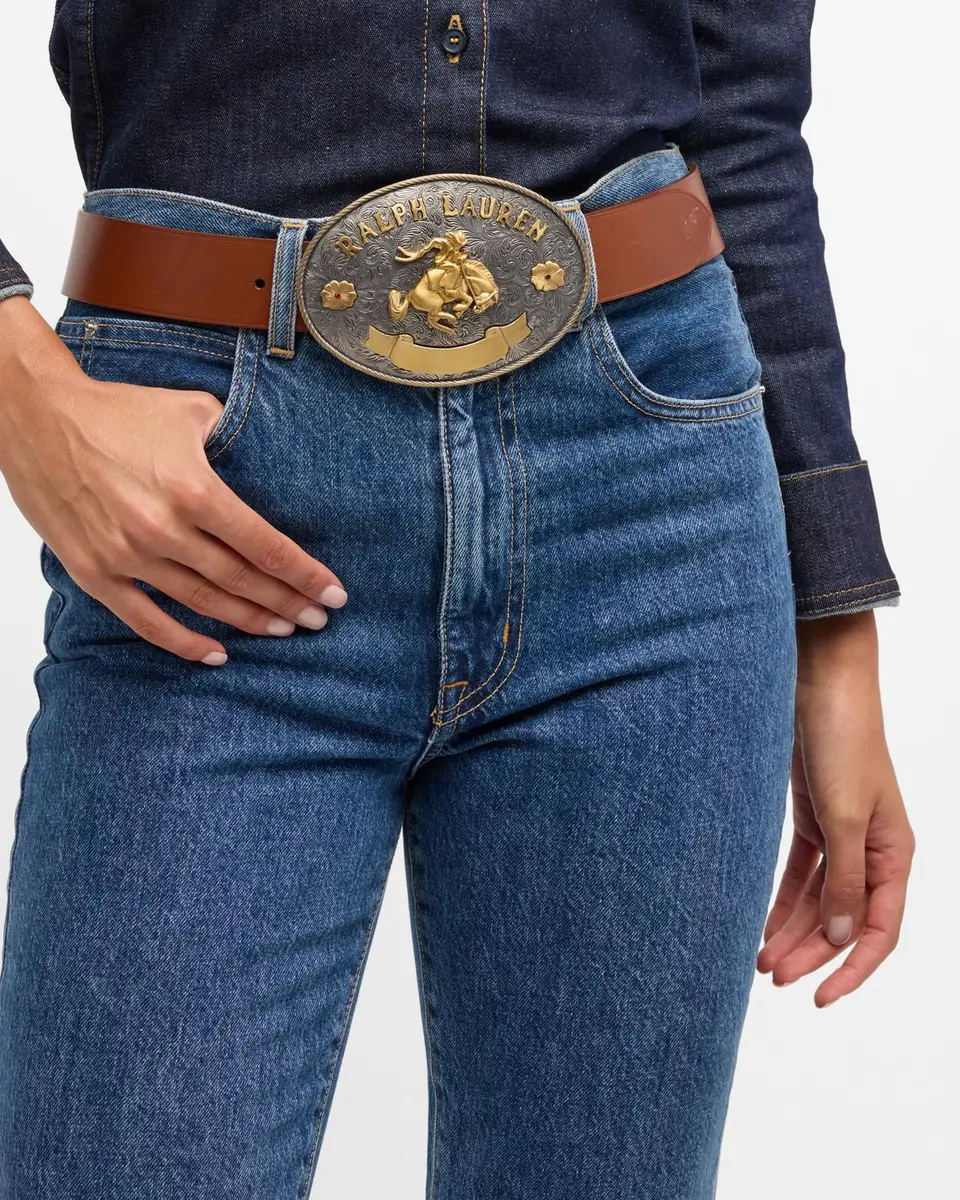 Ralph Lauren Collection Rodeo-Buckle Vachetta Leather Wide Belt | Thumbnail 2