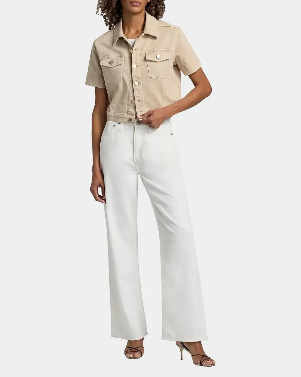 L'Agence Kirstie Cropped Short-Sleeve Denim Jacket | Thumbnail 2