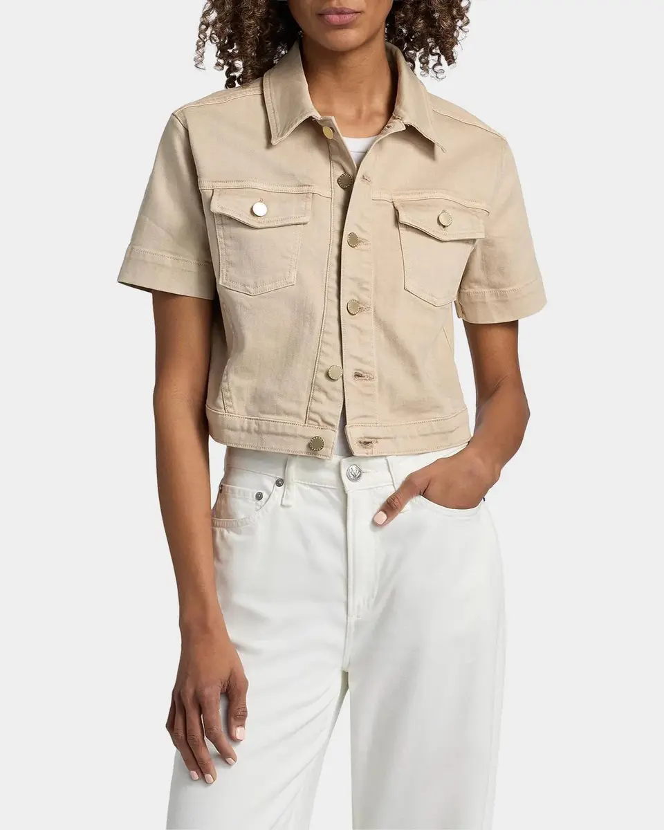 L'Agence Kirstie Cropped Short-Sleeve Denim Jacket | Thumbnail 4