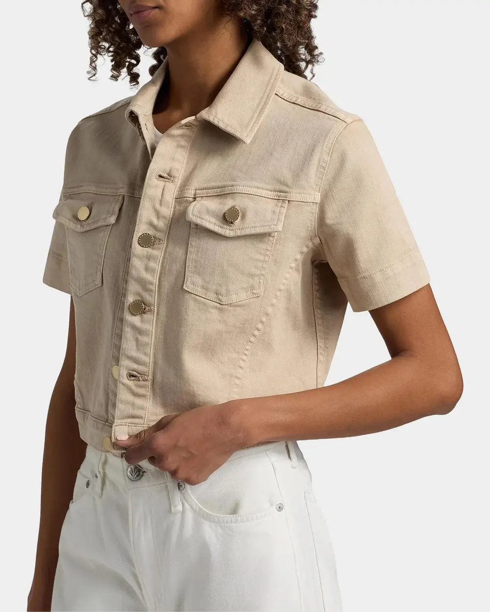 L'Agence Kirstie Cropped Short-Sleeve Denim Jacket | Thumbnail 5