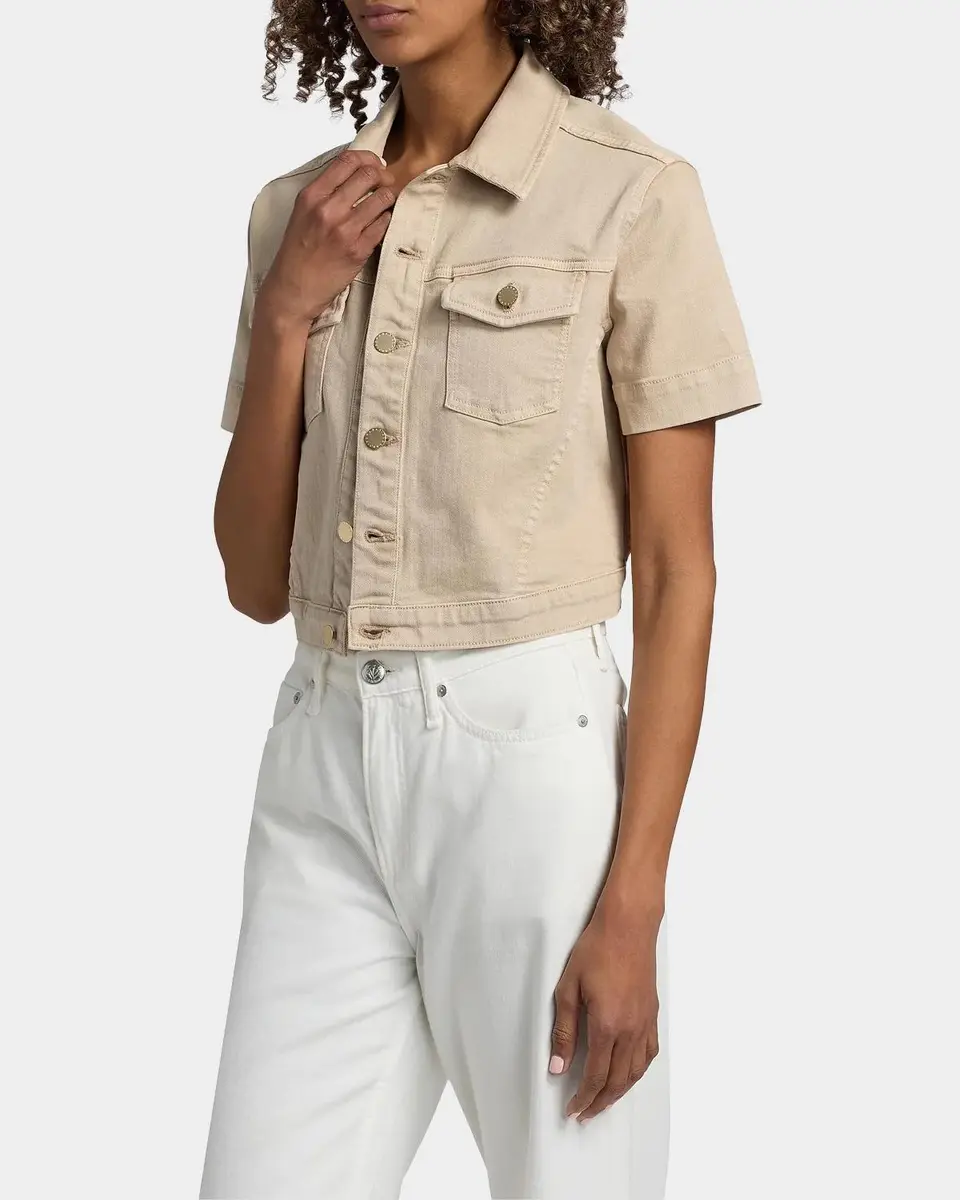 L'Agence Kirstie Cropped Short-Sleeve Denim Jacket | Thumbnail 7