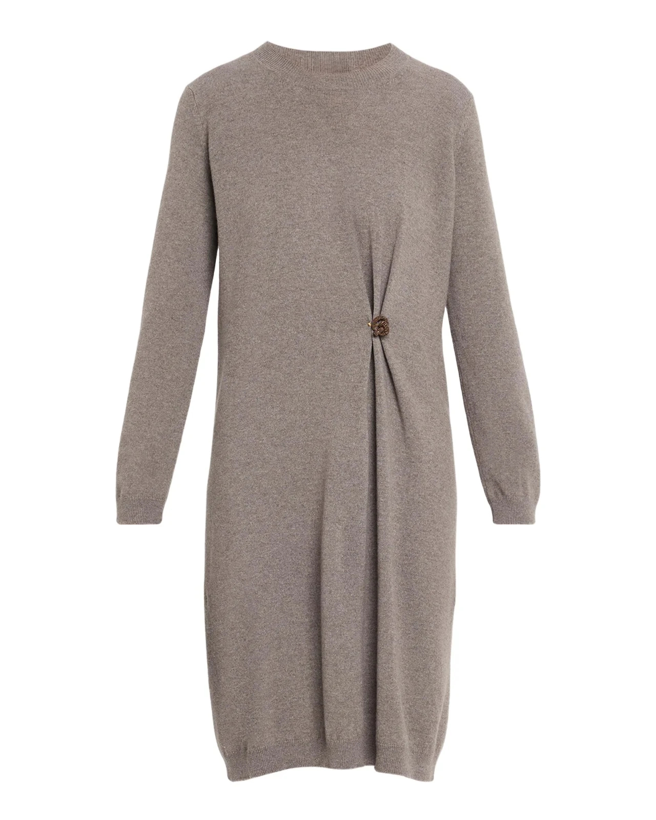 Brooch-Embellished Knit Sweater Dress