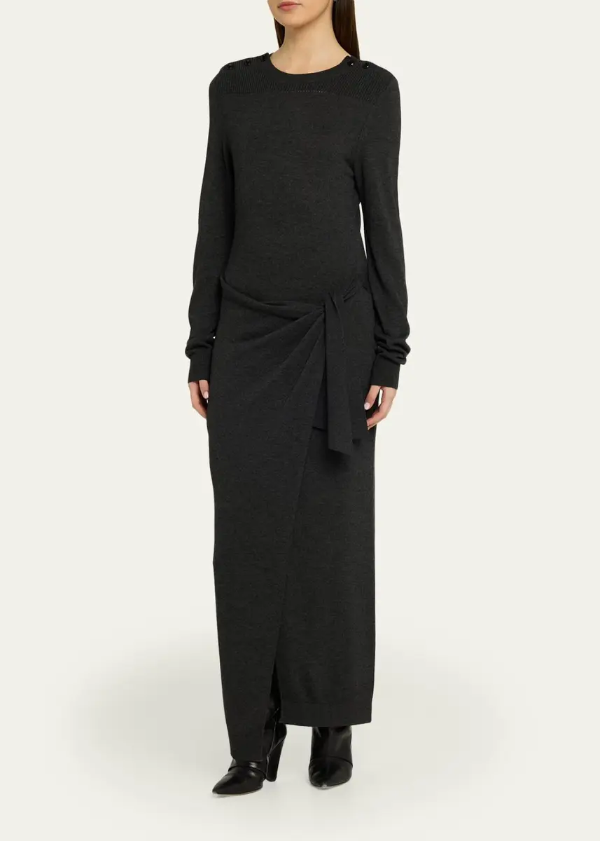 Isabel Marant Jozira Button-Shoulder Wrap Maxi Sweater Dress | Thumbnail 4 Isabel Marant Jozira Button-Shoulder Wrap Maxi Sweater Dress | Thumbnail 4