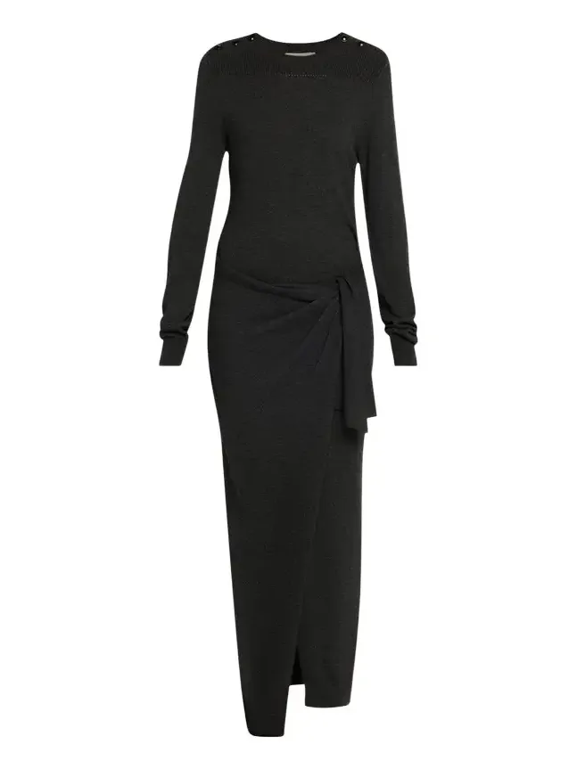 Jozira Button-Shoulder Wrap Maxi Sweater Dress Jozira Button-Shoulder Wrap Maxi Sweater Dress
