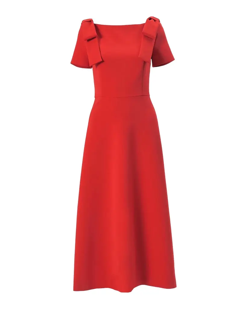 Carolina Herrera Boatneck Bow Short-Sleeve Midi Dress | Image 1 Carolina Herrera Boatneck Bow Short-Sleeve Midi Dress | Image 1