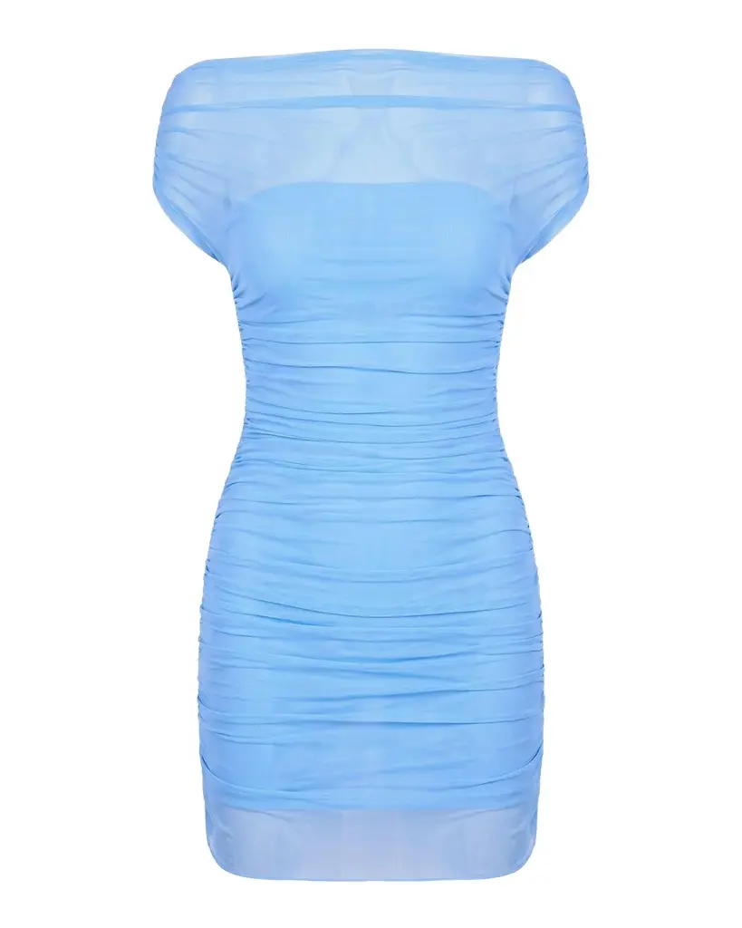 SEROYA Bella Ruched Mesh Mini Dress