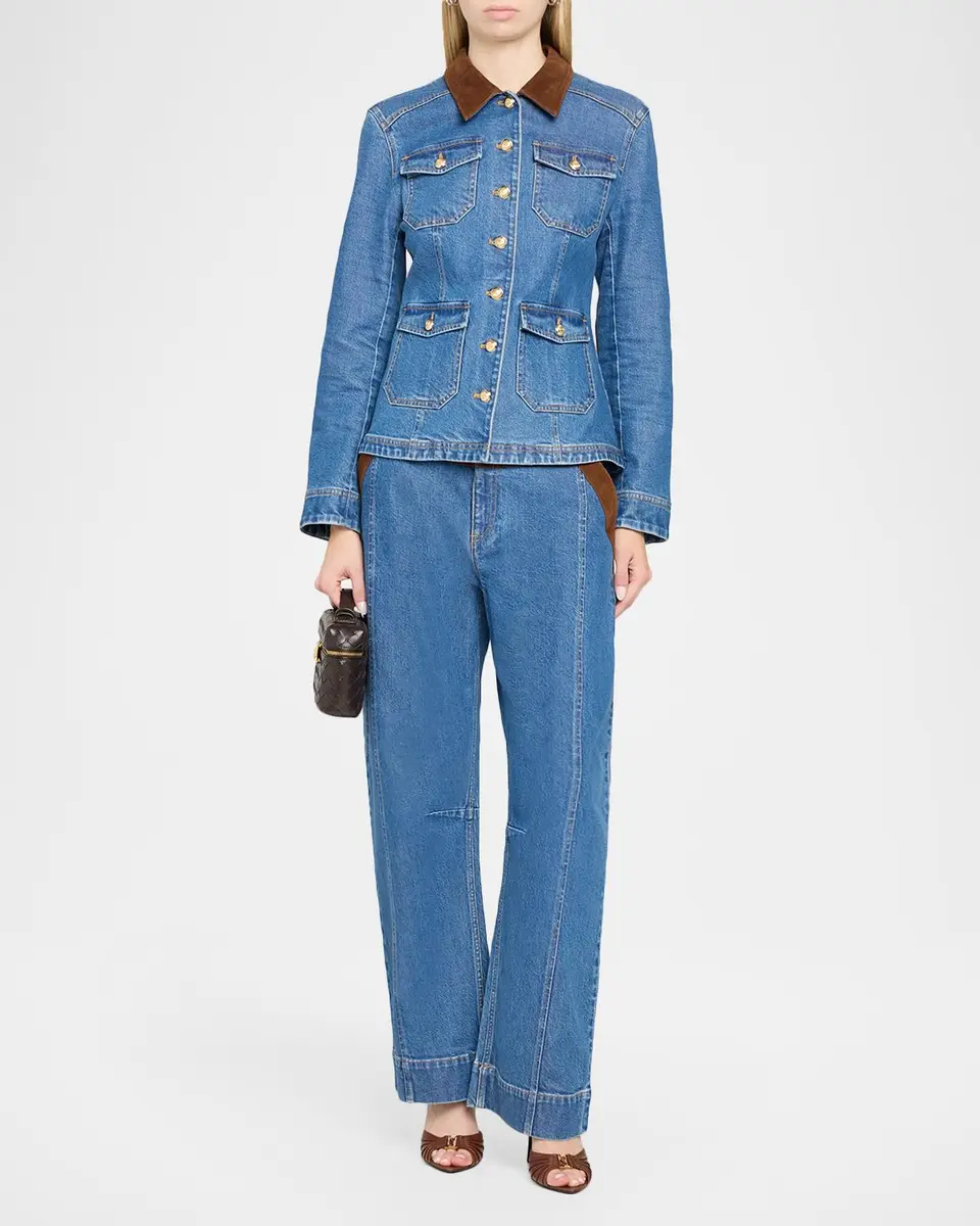 Cinq à Sept Katniss Suede Collar Denim Jacket | Thumbnail 2 Cinq à Sept Katniss Suede Collar Denim Jacket | Thumbnail 2