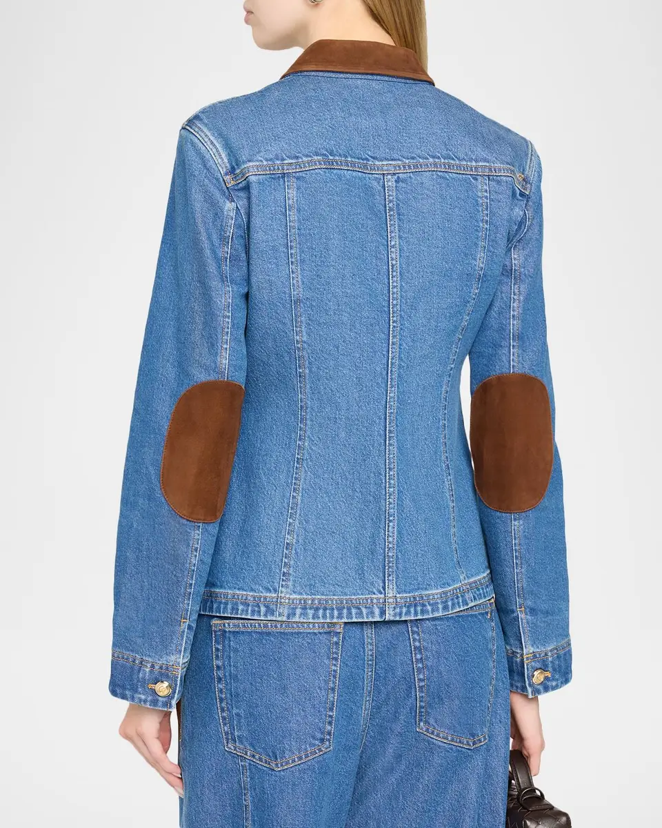 Cinq à Sept Katniss Suede Collar Denim Jacket | Thumbnail 3 Cinq à Sept Katniss Suede Collar Denim Jacket | Thumbnail 3