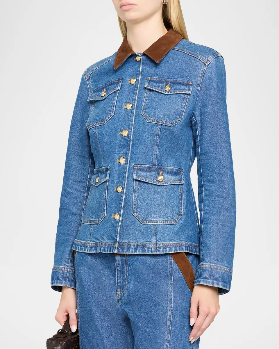 Cinq à Sept Katniss Suede Collar Denim Jacket | Thumbnail 4 Cinq à Sept Katniss Suede Collar Denim Jacket | Thumbnail 4
