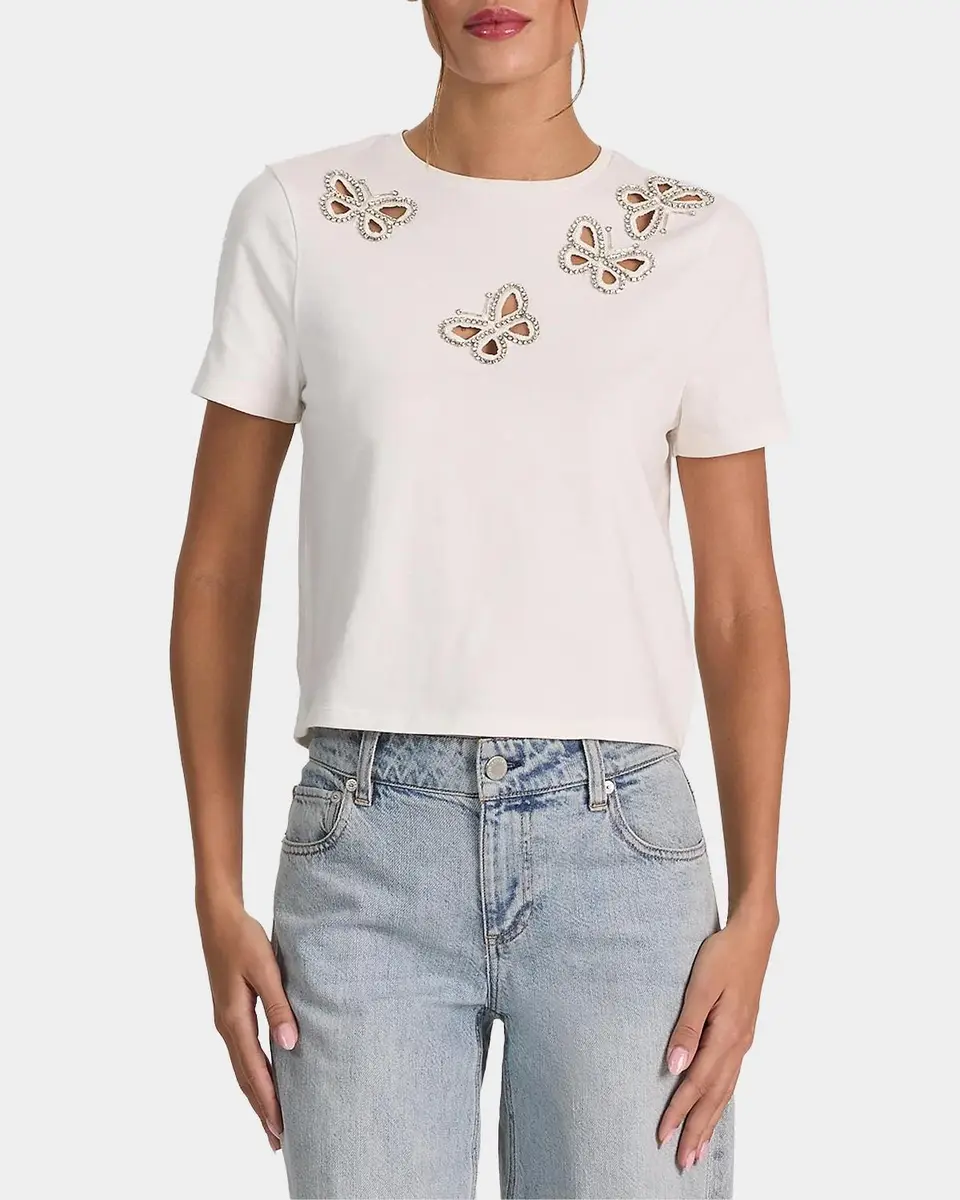 Alice + Olivia Cindy Embellished Butterfly Cropped T-Shirt | Thumbnail 4