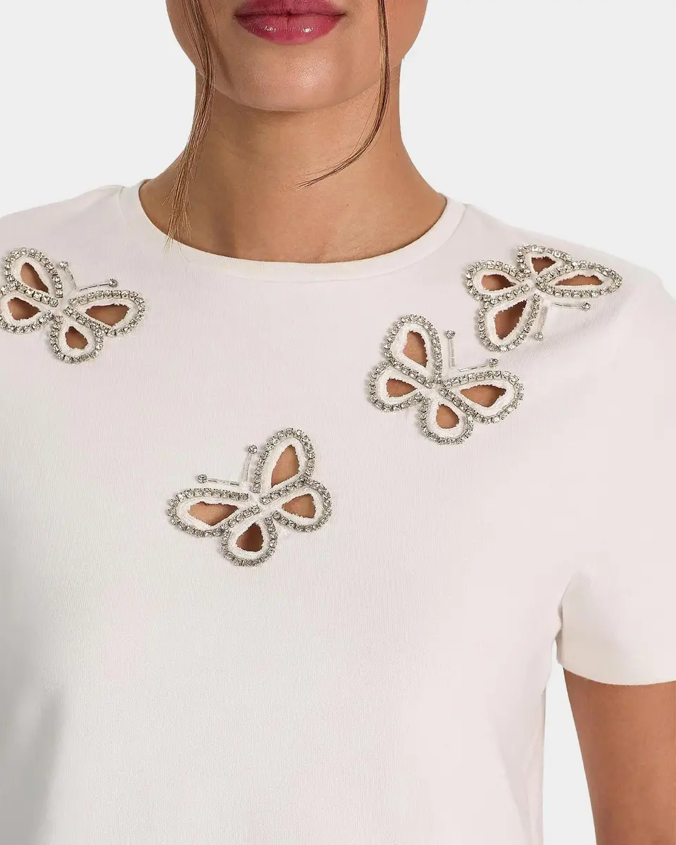 Alice + Olivia Cindy Embellished Butterfly Cropped T-Shirt | Thumbnail 5