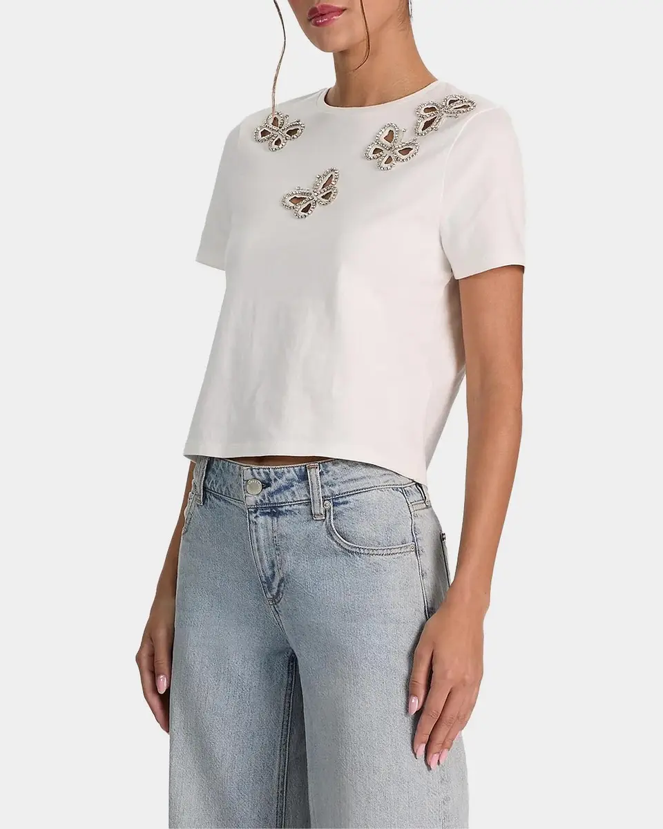 Alice + Olivia Cindy Embellished Butterfly Cropped T-Shirt | Thumbnail 6