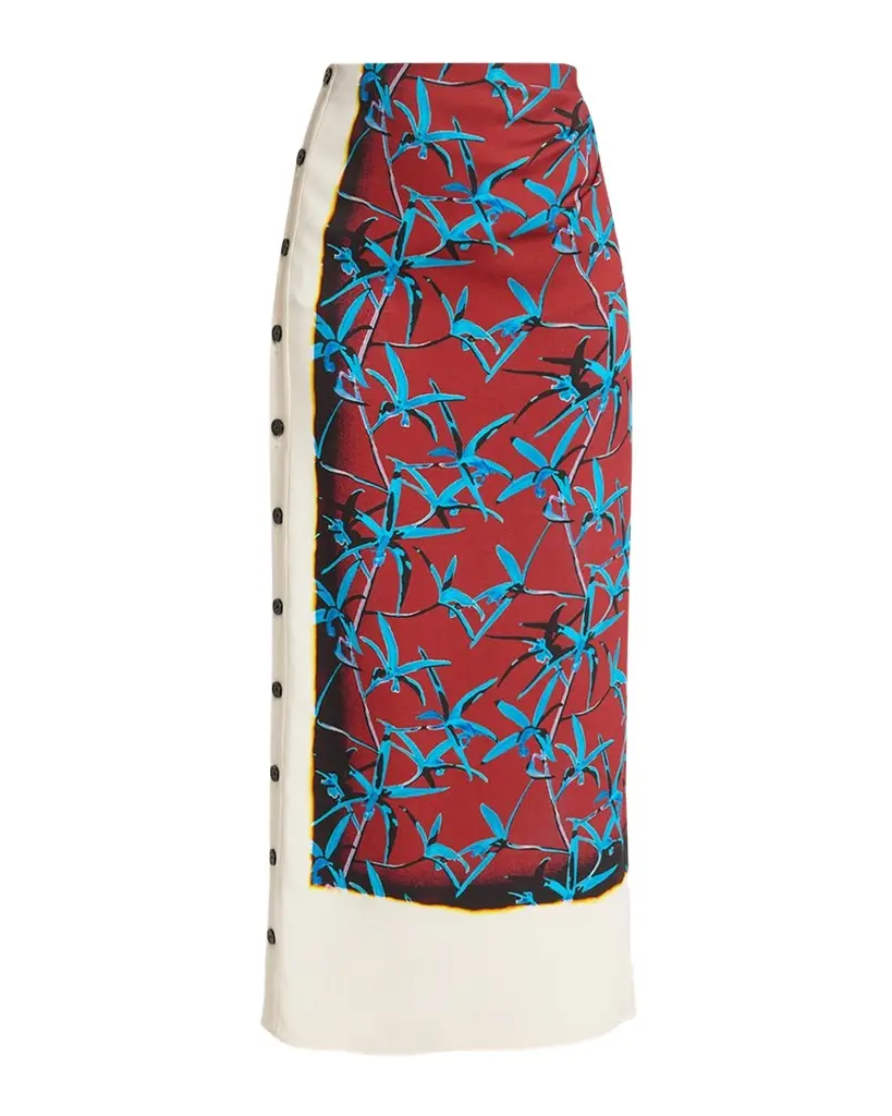 Proenza Schouler Anais Floral-Print Button-Side Midi Skirt | Image 1 Proenza Schouler Anais Floral-Print Button-Side Midi Skirt | Image 1