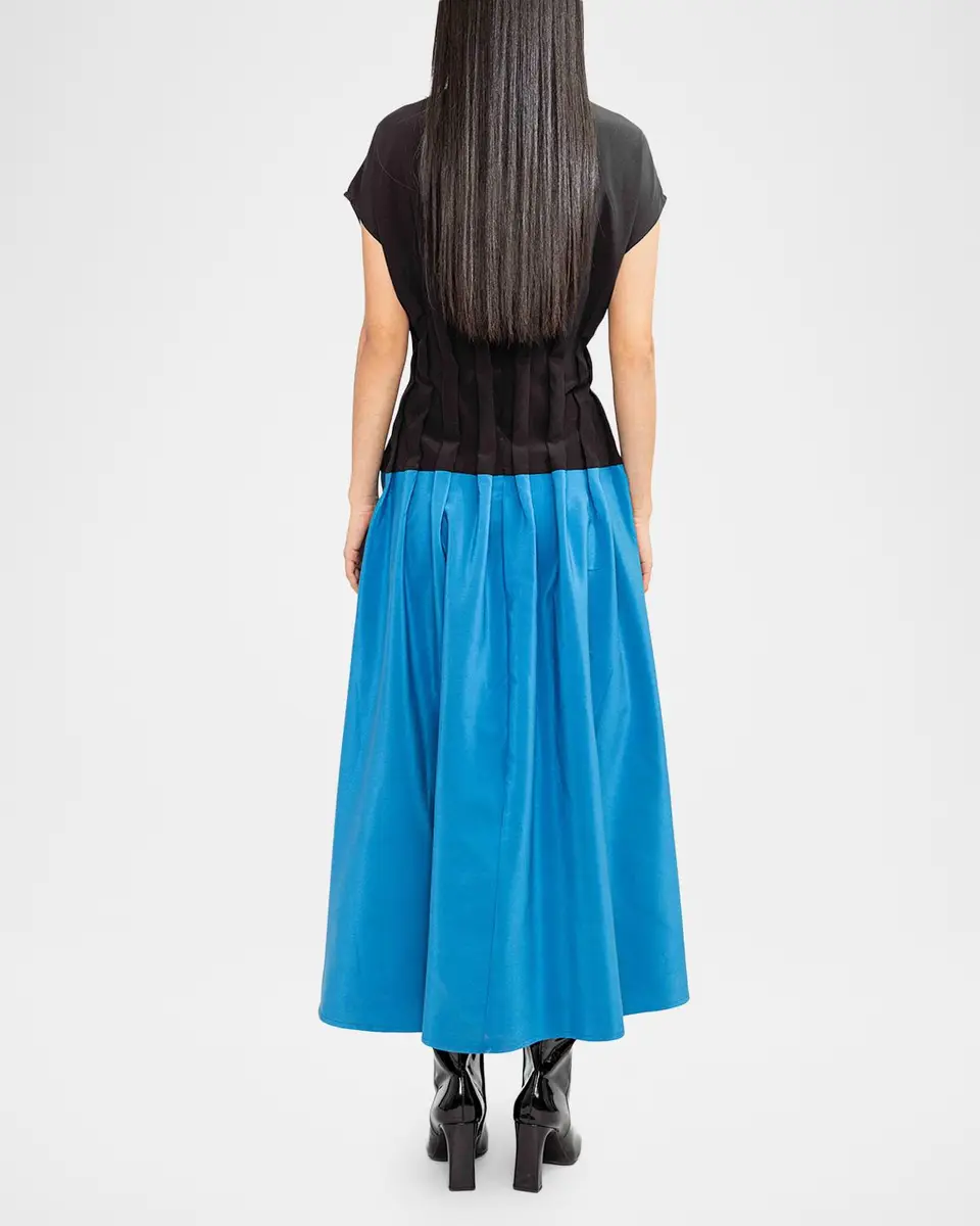 LOVEBIRDS Azure Pleated Colorblock Silk Midi Dress | Thumbnail 3 LOVEBIRDS Azure Pleated Colorblock Silk Midi Dress | Thumbnail 3