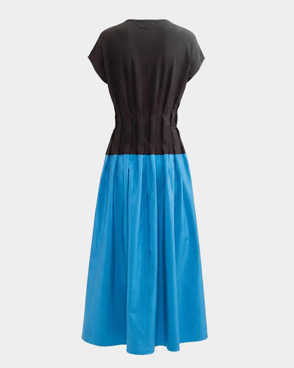 LOVEBIRDS Azure Pleated Colorblock Silk Midi Dress | Thumbnail 4 LOVEBIRDS Azure Pleated Colorblock Silk Midi Dress | Thumbnail 4