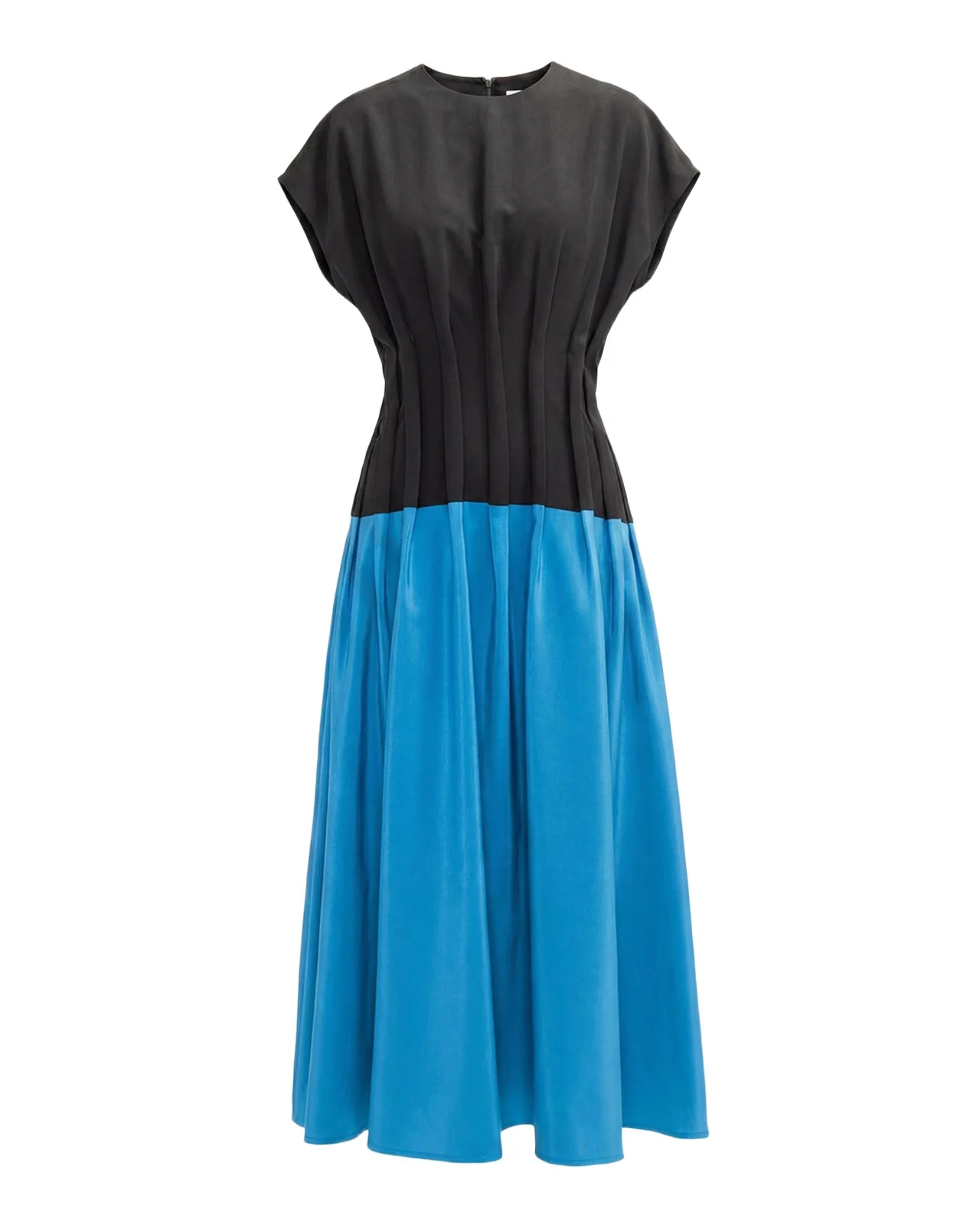 Azure Pleated Colorblock Silk Midi Dress Azure Pleated Colorblock Silk Midi Dress
