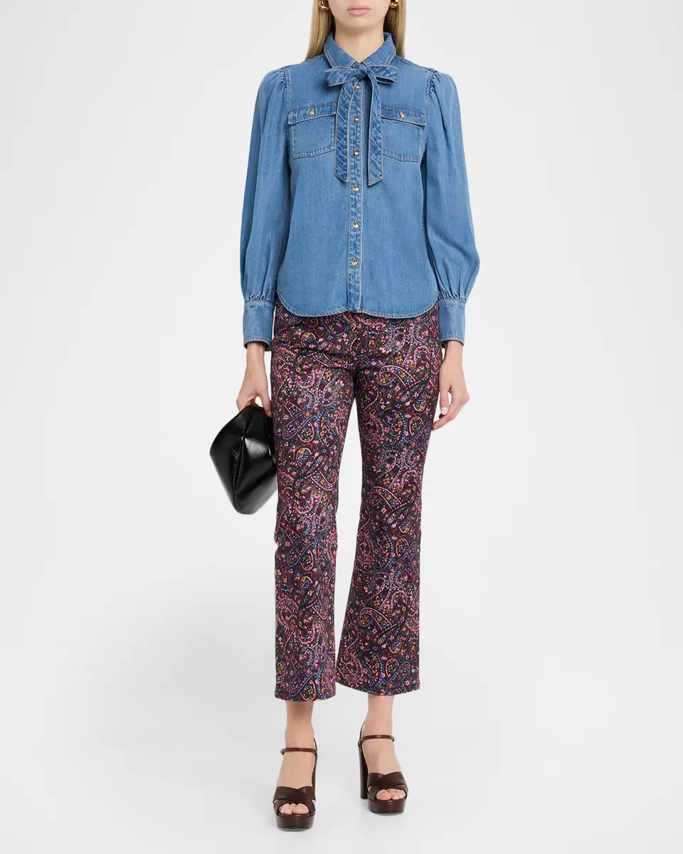 Cinq à Sept Adair Bishop-Sleeve Tie-Neck Chambray Blouse | Thumbnail 2 Cinq à Sept Adair Bishop-Sleeve Tie-Neck Chambray Blouse | Thumbnail 2