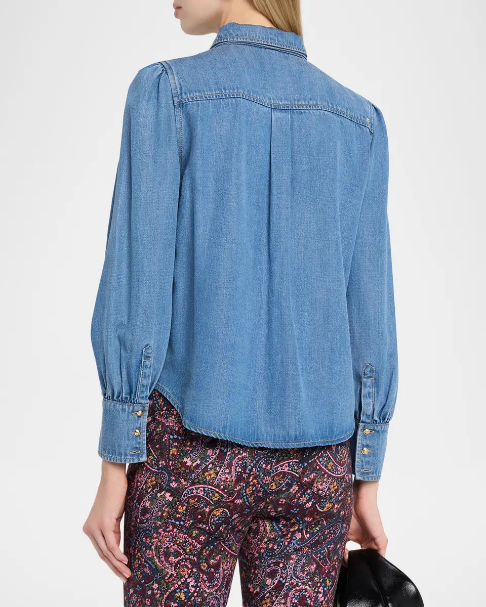 Cinq à Sept Adair Bishop-Sleeve Tie-Neck Chambray Blouse | Thumbnail 3 Cinq à Sept Adair Bishop-Sleeve Tie-Neck Chambray Blouse | Thumbnail 3