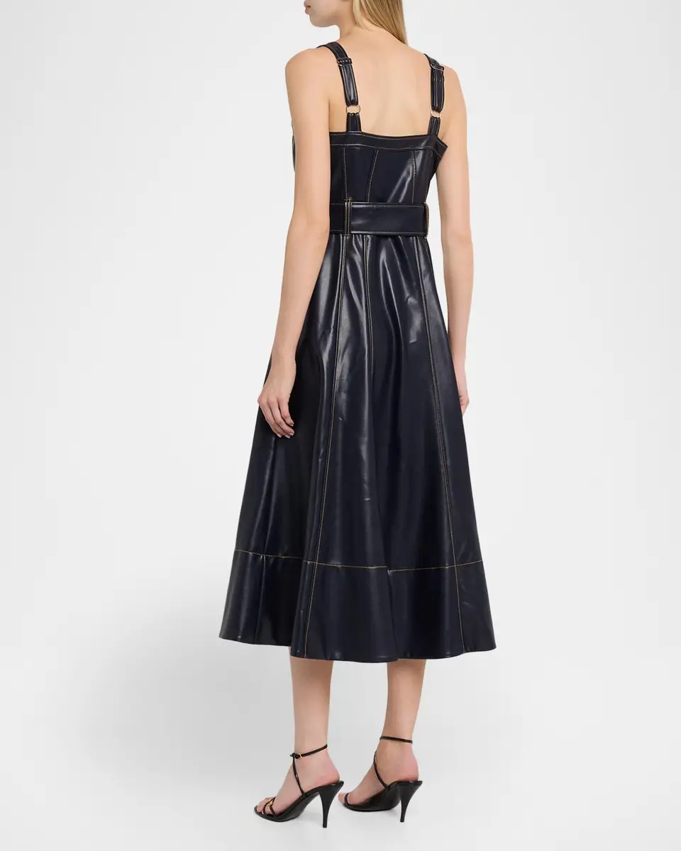 Cinq à Sept Veena Belted Vegan Leather Midi Dress | Thumbnail 3