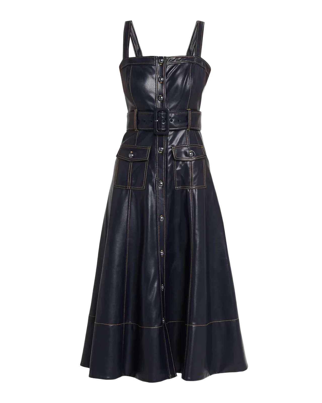Veena Belted Vegan Leather Midi Dress Veena Belted Vegan Leather Midi Dress