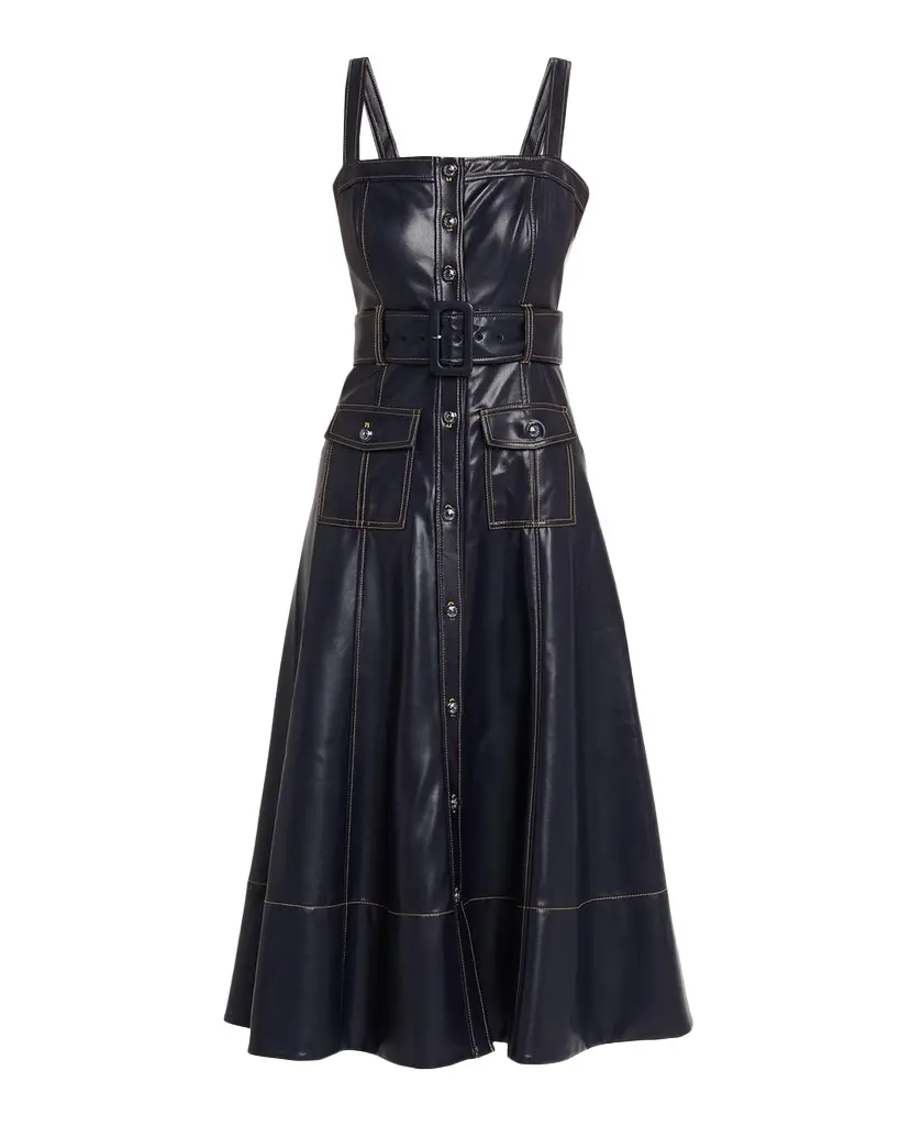 Cinq à Sept Veena Belted Vegan Leather Midi Dress | Image 1 Cinq à Sept Veena Belted Vegan Leather Midi Dress | Image 1